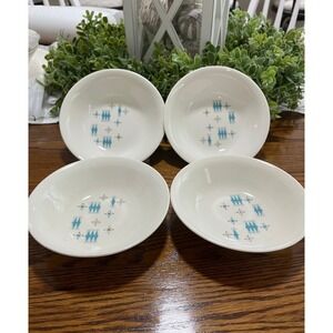 Set of 4 Mount Clemens 1950s MCM‎ Atomic Blue Aqua Small Salad Bowls Vintage